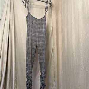 Chic Checkered Jumpsuit - Black and White